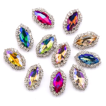 QIAO Mixed Colors7x15mm Crystal Glass Colorful AB Sew On Claw Rhinestones Chain Stone ,Diy akcesoria do odzieży,torby 28шт/torba