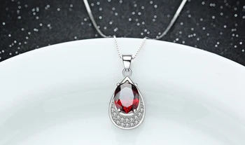 ЯНЬХУЭЙ moda czerwony granat wisiorek naszyjniki Dla kobiet kamienie, naszyjnik oświadczenie naszyjnik wisiorek kobiety 925 srebro biżuteria z łańcuchem