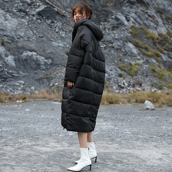 [EAM] Szary przewymiarowane długi z kapturem bawełna-kurtka z długim rękawem luźny krój dla kobiet parki nowa moda jesień zima 2021 JD12102