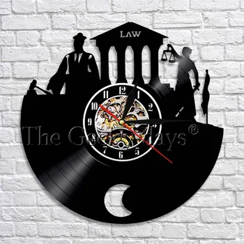 Kancelaria Wall Art Decor Clock Scale of Justice and Gavel płyta Winylowa zegar ścienny ręcznie Craft Decor prezent dla prawnika