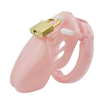 Różowy krótki rozmiar Pięć pierścieni penisa komórka sex zabawki dla mężczyzn, plastikowy kogut komórka seks-produkt męski pas cnoty czystości urządzenia