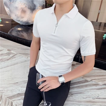 20 letni koreański styl mężczyzn koszulka Polo zapinana na zamek błyskawiczny projekt prosty płaszcz z krótkim rękawem t-shirt odzież Męska odzież uliczna