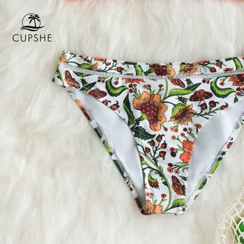 CUPSHE Orange Ruffle Bikini Sets With Floral Bottom Sexy Swimsuit Two Pieces Swimwear Women 2021 Beach Bathing Suit Biquinis