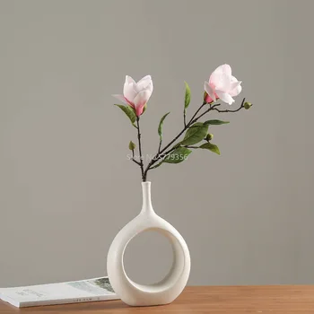Nordic Creative White Ceramic Vase Light Luxury Ins Wind Home Salon Blat Suszone Kwiaty, Kwiaty, Dekoracje