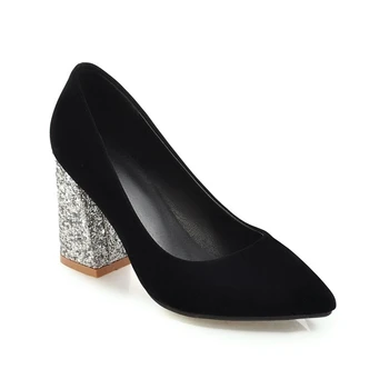 2020 kobiety wysokiej jakości pompy wskazał kwadratowe buty na obcasie 8,5 cm moda Bling mała partia buty ślubne panna młoda plus rozmiar 44 45 Q5