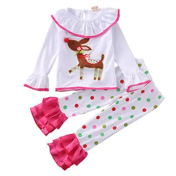 NEWBABY Toddler Girls Baby Christmas Deer t-shirt +spodnie legginsy bielizna nocna piżamy zestaw dla dzieci jesień zima piżamy wiek 1-6Y
