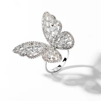 Urządzony W Luksusowym Cyrkon Kryształ Motyl Pierścienie Dla Kobiet Taśmy Kolor Odkryty Regulowany Połysk Motyl Pierścień Ślubu Partii Biżuteria Prezenty
