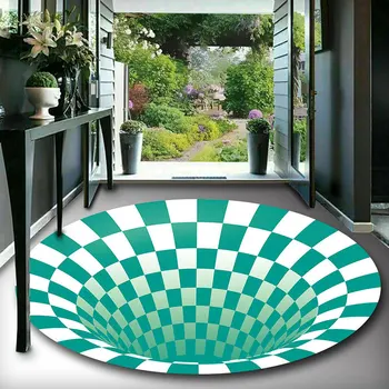 3D okrągły dywan do salonu prosty czarny i biały 3D stereo vision dywan antypoślizgowe dywany urządzony w luksusowym Domu dywanik do sypialni