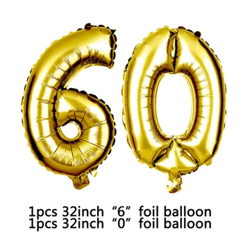Amawill 60th Birthday Set For Men/Women Happy Birthday Banner Balloons 32inch Foil Number 60 Years Old Party Decorations 7D