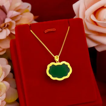 Naturalny Szmaragd kamień jade złoty naszyjnik wisiorek 14k żółtego złota biżuteria klejnot dla kobiet ślub zaręczyny biżuteria prezenty