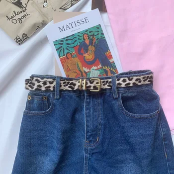 Retro moda Leopard Wzór kobiety pas biodrowy sztuczna skóra dzikie dziewczyny jeans sukienka paski pasek złota klamra kobiece Wasitband