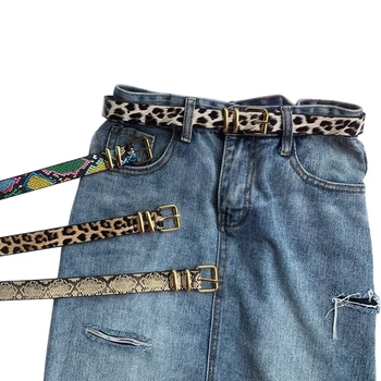 Retro moda Leopard Wzór kobiety pas biodrowy sztuczna skóra dzikie dziewczyny jeans sukienka paski pasek złota klamra kobiece Wasitband