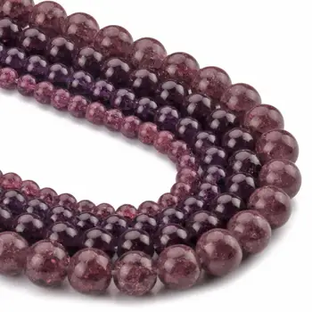 6 8 10 12 mm naturalny ciemny fioletowy pęknięty Kryształ kwarcowy koraliki do tworzenia biżuterii DIY Urok bransoletki naszyjniki akcesoria 15
