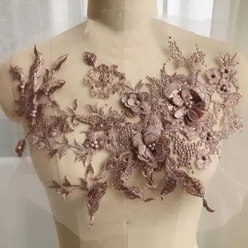 5 kolorów perły frezowanie 3D kwiaty Diy łatkę przyszyć koronki łaty suknia ślubna dekoracje kwiatowe patch garnitur LNY9179