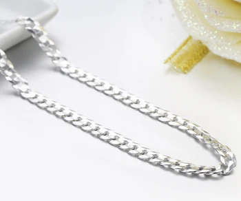 925 srebro Krawężnik łańcuch ogniwo naszyjnik mężczyźni biżuteria obroże kolye Collier hip-hop 50 cm 55 cm 60 cm 4 mm 6 mm ketting collane