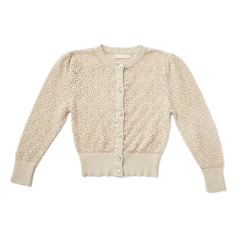 Wydrążony z dzianiny sweter dla dziewczyn расчесанная dziecięca, bawełniana koszulka z bujną rękawem cienki płaszcz lato