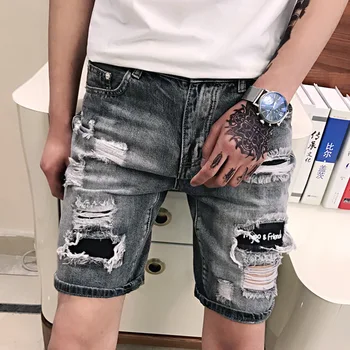 Sprzedaż hurtowa 2020 letnie hip-hop młodzież psychiczny chłopak poszarpane dziury denim jeans hombre Męskie spodnie koreańskie cienkie spodenki spodnie