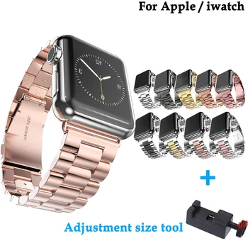 Modny pasek ze stali nierdzewnej dla apple 42 mm/38 mm/44 mm/40 mm dla serii mc 4/3/2/1 smart watch watchband+narzędzie regulacji rozmiaru