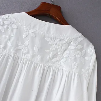 Jesienna koszula z długim rękawem biała czarna koronka bluzka V-neck biurowe damska koszula damska casual Tencel Oversize G5-1817