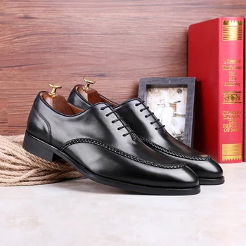 DESAI Brand naturalna skórzane buty męskie Biznesowa wzorcowy buty dżentelmen elegancka koronka formalne buty ślubne UE plus rozmiar 44-47