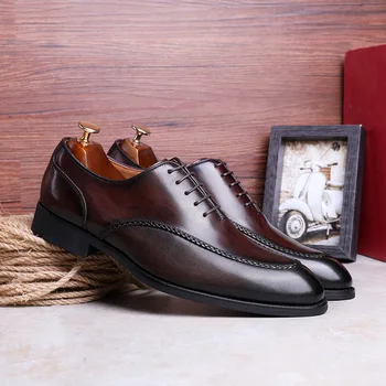 DESAI Brand naturalna skórzane buty męskie Biznesowa wzorcowy buty dżentelmen elegancka koronka formalne buty ślubne UE plus rozmiar 44-47