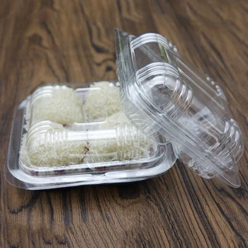 100pcs jednorazowe plastikowe pudełko opakowania pudełka z pokrywką przezroczyste plastikowe pudełka 4 siatki na wynos jedzenie owoców ciasto