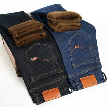 TANGYAXUAN 2019 nowe męskie ciepłe dżinsy wysokiej jakości znanej marki Jesień Zima dżinsy gęstnieją polary męskie jeansy długie spodnie 28-40