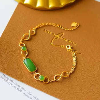 Nowy inkrustowane bransoletka z naturalnego jaspisu chiński styl retro uzwojenie unikalny antyczny złoty rzemiosło Urok kobiecy marka biżuterii