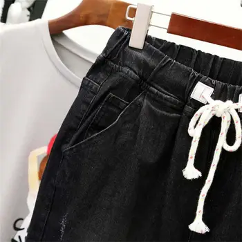 Czarne dżinsy kobiety z wysokim stanem jeansowe spodnie zasznurować plus rozmiar 5XL mama dżinsy na co dzień meble odzież chłopak dżinsy Femme Q1337