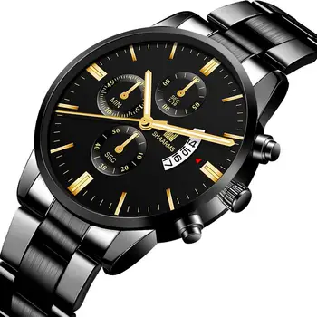 Luksusowe męskie zegarek ze stali nierdzewnej data kwarcowy zegarek męski zegarek moda wojskowe Męskie zegarki sportowe czarny zegarek 2019 zegarki męskie