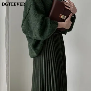 BGTEEVER Vintage Chic jesień zima kobiety plisowane spódnice 2020 elegancki, elastyczny Wysoka Talia damskie spódnice A-line