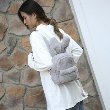 Jin Mantang New Arrive 2021 zimowy damski pluszowy plecak dziewczyny Ładny plecak mały plecak różowy biały Mochila Feminina