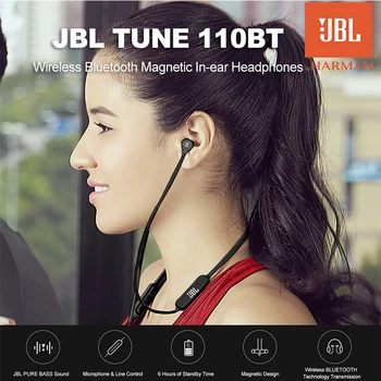 Oryginalny JBL T110BT Bezprzewodowy Bluetooth słuchawki Sport głęboki bas dźwięk magnetyczny zestaw 3-przyciskowy pilot z mikrofonem do gier i muzyki
