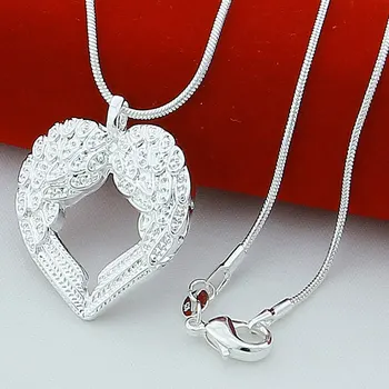 Nowy modny styl 925 Srebrny naszyjnik moda Skrzydła Anioła serce wisiorek naszyjnik dla kobiet wykwintne biżuteria