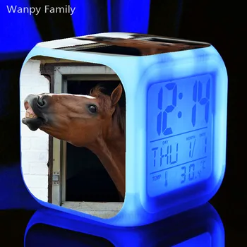 Zwierzę, koń budzik 7 Kolorów LED świecące cyfrowy budzik do pokoju dziecięcego tenis nocne zegarek elektroniczny Zegarek