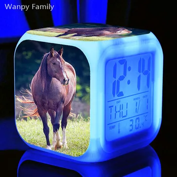 Zwierzę, koń budzik 7 Kolorów LED świecące cyfrowy budzik do pokoju dziecięcego tenis nocne zegarek elektroniczny Zegarek