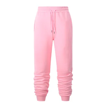 Męskie Spodnie Jednolity Kolor Polar Ciepłe Gwintowane Mankiet Wysokiej Jakości Moda Różowe Spodnie Sportowe Spodnie, Casual Biegaczy Kulturystyka