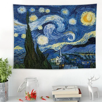 Van Gogh Uchwyt Sztuka Gwiaździste Niebo Drukowanie Na Ścianie Wisi Gobelin Malarstwo Abstrakcyjne Koc Narzuta Obrus Poliestrowy Naścienny Gobelin