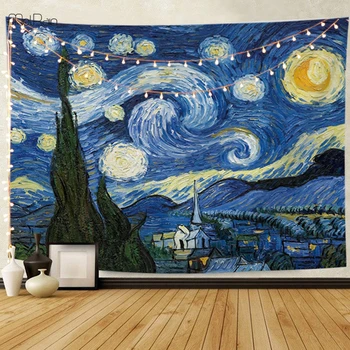 Van Gogh Uchwyt Sztuka Gwiaździste Niebo Drukowanie Na Ścianie Wisi Gobelin Malarstwo Abstrakcyjne Koc Narzuta Obrus Poliestrowy Naścienny Gobelin