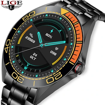 LIGE New men Steel band watch wielofunkcyjne sportowe zegarki luksusowe e-puls, ciśnienie krwi IP68 wodoodporny zegarek+pudełko