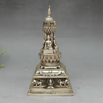 Tybetańskie Srebro, Miedź Tsongkapa Fu Pies Budda Stupa Pagoda Wieża Dagobah Четырехсторонняя Posąg Buddy
