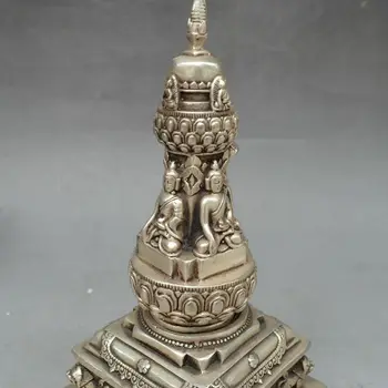Tybetańskie Srebro, Miedź Tsongkapa Fu Pies Budda Stupa Pagoda Wieża Dagobah Четырехсторонняя Posąg Buddy