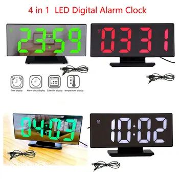 Budzik cyfrowy LED lusterko zegarek elektroniczny wielofunkcyjny duży wyświetlacz LCD cyfrowy zegar na biurko z kalendarzem temperatury