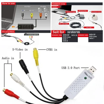 Kebidumei New USB Video Capture Device USB 2.0 Easy to Cap Video TV, DVD, VHS REJESTRATOR Audio Video Capture Card dla Win7/8/10/XP/Vista