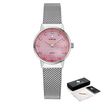 Reloj Mujer WWOOR Pink Watch For Women Famous Luxury Brand Fashion Dress Ladies Zegarki Woman Diamond Watch Gifts zegarek damski