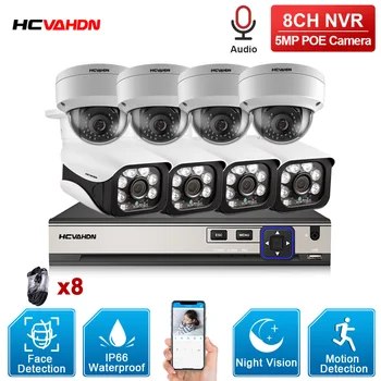 Face AI 8CH 5MP HD POE NVR Kit CCTV Security System dwukierunkowe audio Bullet & Dome POE IP Camera Outdoor P2P Video Surveillance Kit