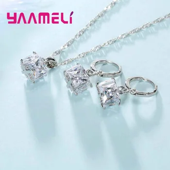 Eleganckie Kryształowe Wisiorki Naszyjniki Kolczyki 925 Srebro Ślubne Zestawy Biżuterii Dla Ślubnych Kobiet Zestawy Biżuterii