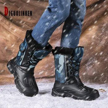 2020 Męskie Buty Wodoodporne Ciepłe Futrzane Zimowe Męskie Zimowe Buty Odkryty Komfort Na Co Dzień Kamuflażu Robocza Wędkarska Buty Do Połowy Łydki