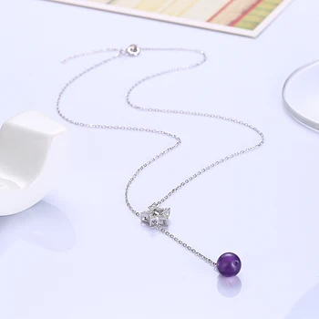 ZEMIOR prawdziwy naszyjnik ze srebra próby 925 kobiet promienny pełna CZ Star & Purple Ball podwójne łańcucha wisiorek wykwintne biżuteria