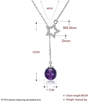 ZEMIOR prawdziwy naszyjnik ze srebra próby 925 kobiet promienny pełna CZ Star & Purple Ball podwójne łańcucha wisiorek wykwintne biżuteria